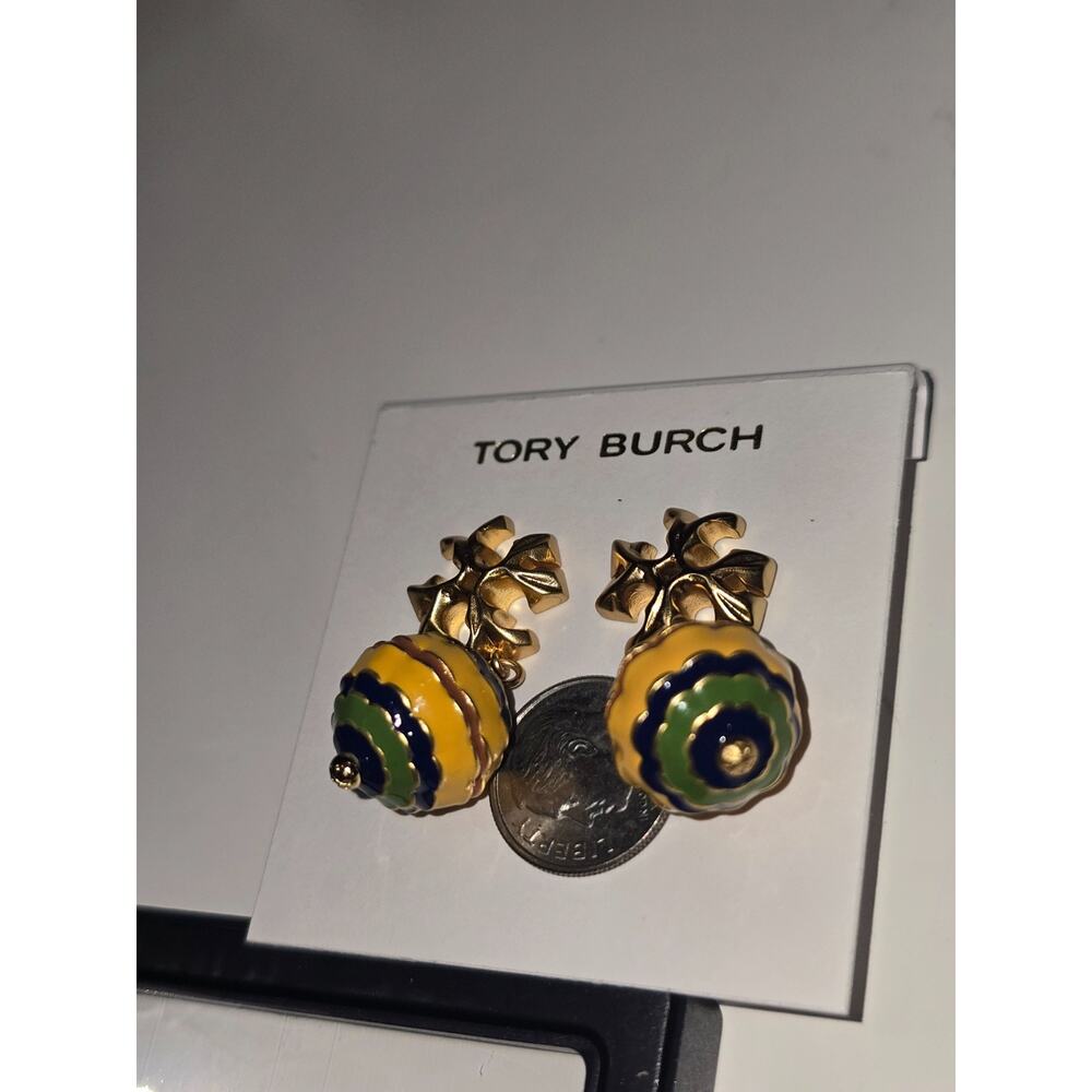Tory Burch Roxanne Small Drop Earring Rolled Gold / Yellow Multi Color - NWOT - Picture 2 of 3